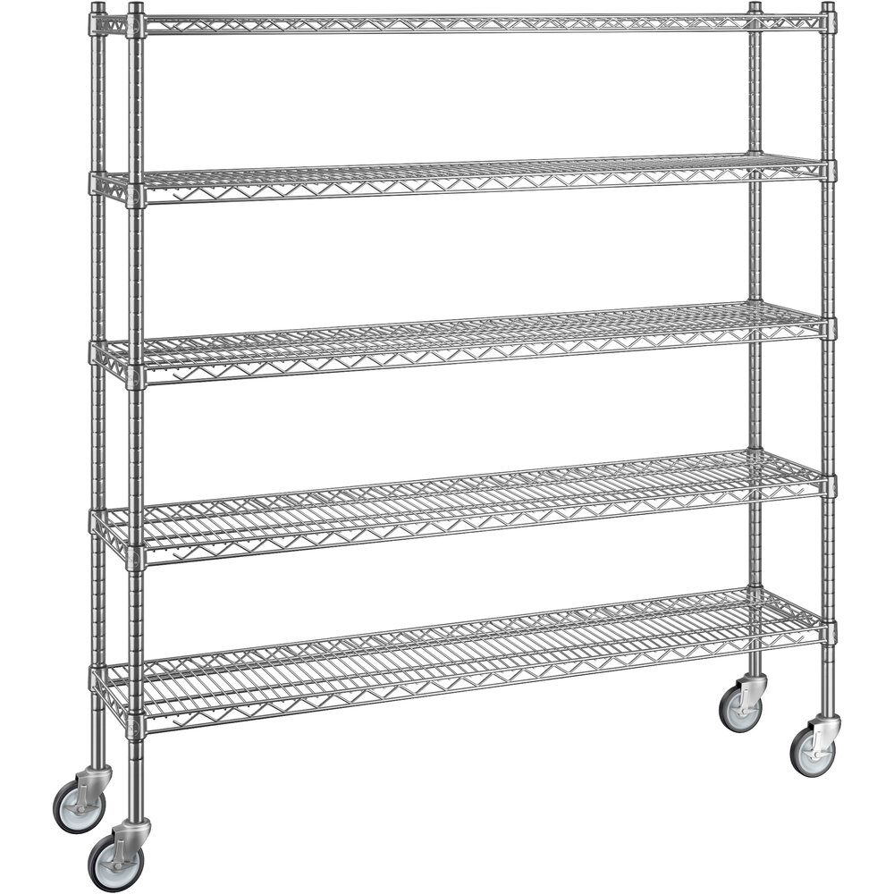Regency 12 inch x 54 inch x 60 inch NSF Chrome Mobile Wire Shelving Starter Kit with 5 Shelves