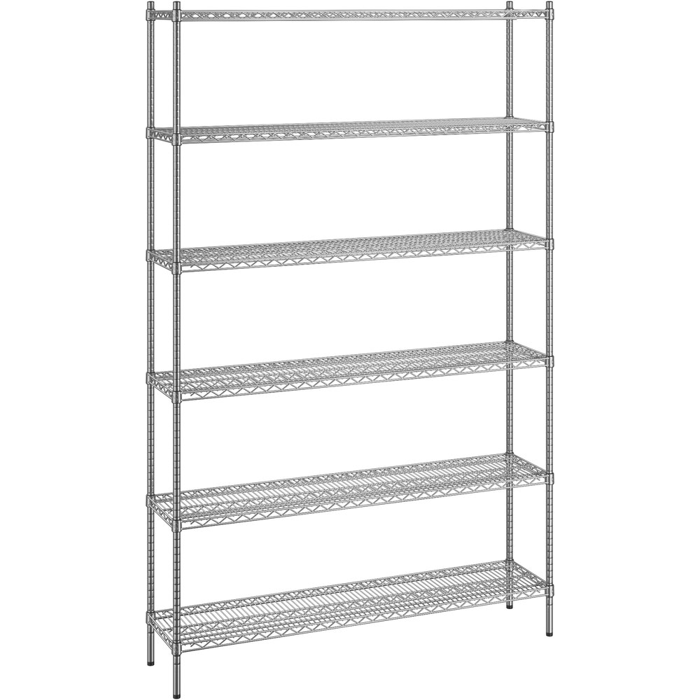 Regency 14 inch x 60 inch x 96 inch NSF Chrome Stationary Wire Shelving Starter Kit with 6 Shelves