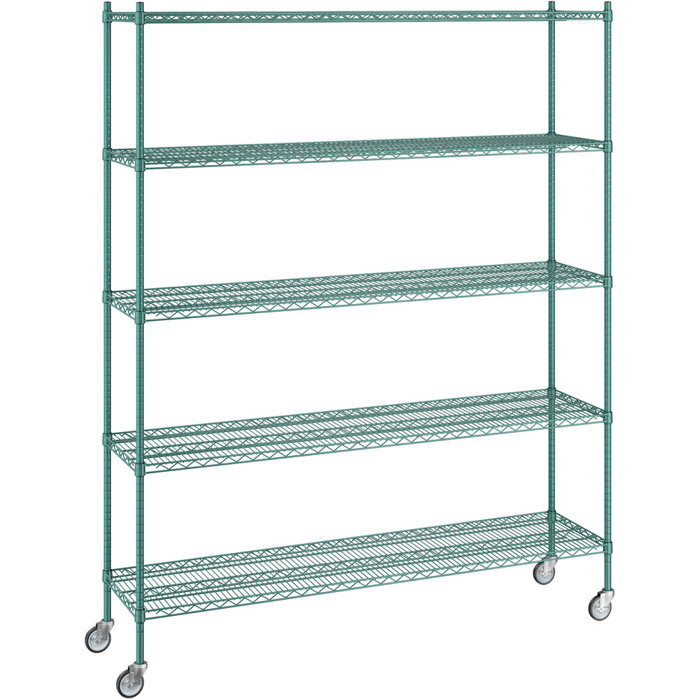 Regency 18 inch x 72 inch x 92 inch NSF Green Epoxy Mobile Wire Shelving Starter Kit with 5 Shelves