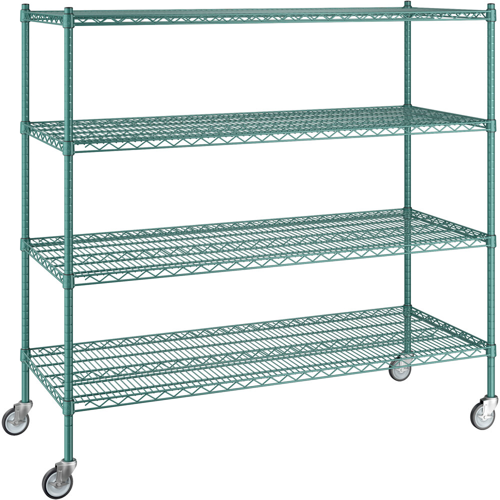 Regency 24 inch x 60 inch x 60 inch NSF Green Epoxy Mobile Wire Shelving Starter Kit with 4 Shelves