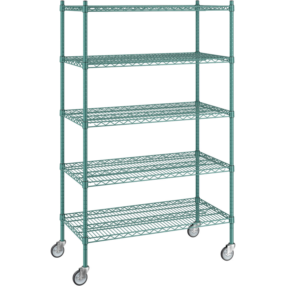 Regency 21 inch x 42 inch x 70 inch NSF Green Epoxy Mobile Wire Shelving Starter Kit with 5 Shelves