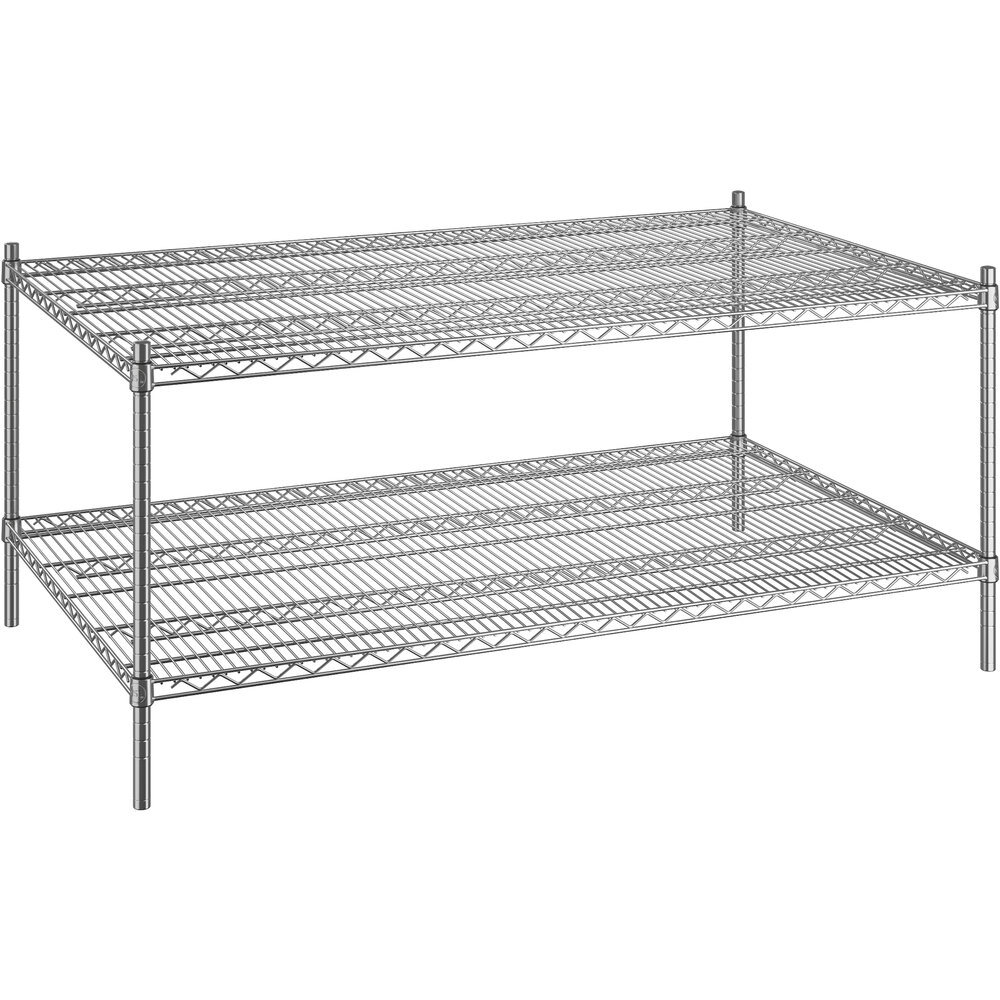 Regency 36 inch x 60 inch x 27 inch NSF Chrome Stationary Wire Shelving Starter Kit with 2 Shelves