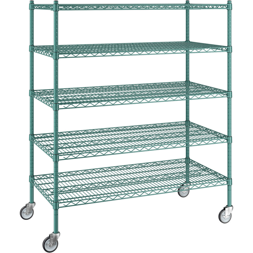 Regency 24 inch x 48 inch x 60 inch NSF Green Epoxy Mobile Wire Shelving Starter Kit with 5 Shelves