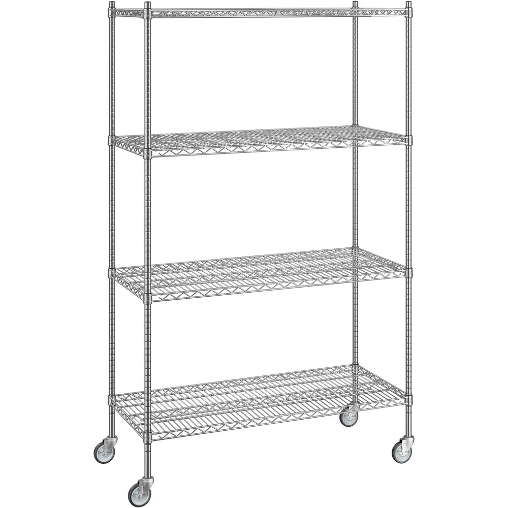 Regency 21 inch x 48 inch x 80 inch NSF Chrome Mobile Wire Shelving Starter Kit with 4 Shelves