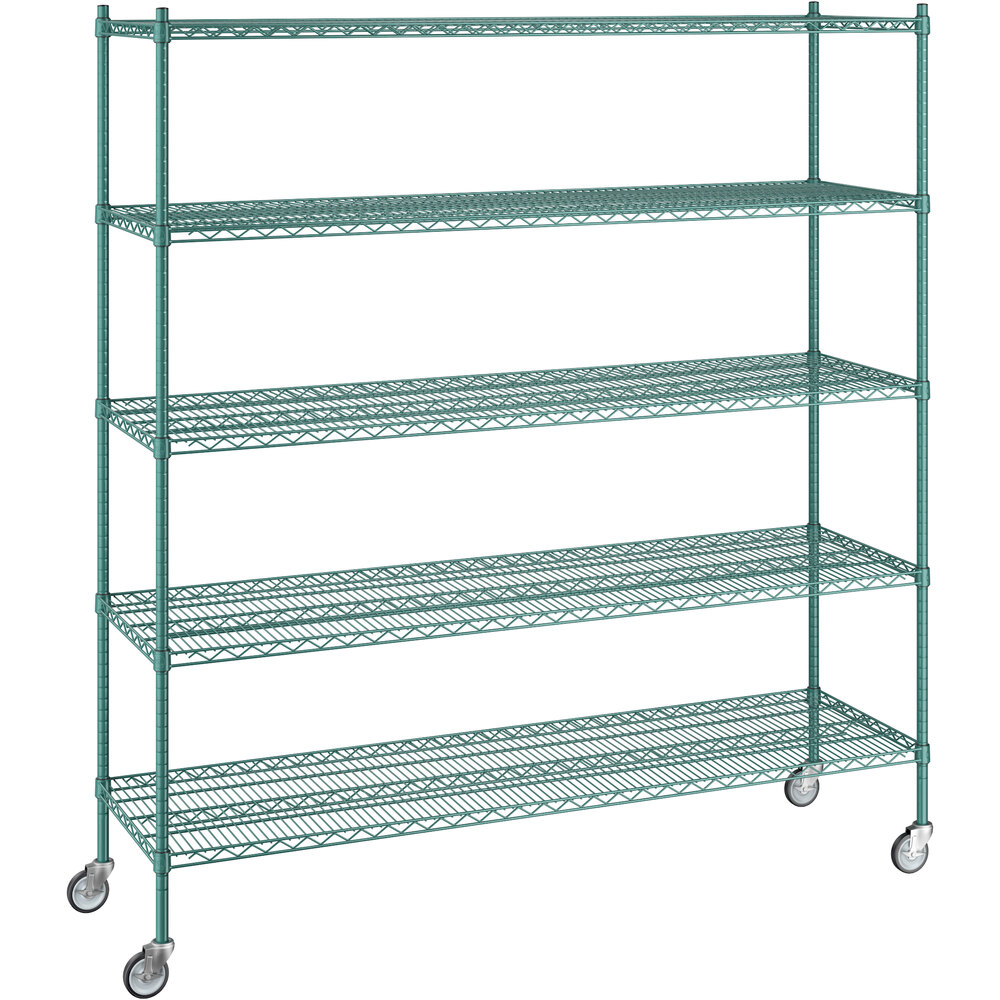Regency 21 inch x 72 inch x 80 inch NSF Green Epoxy Mobile Wire Shelving Starter Kit with 5 Shelves