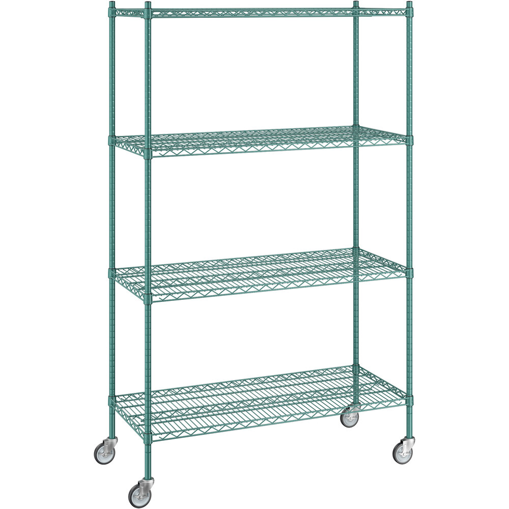 Regency 21 inch x 48 inch x 80 inch NSF Green Epoxy Mobile Wire Shelving Starter Kit with 4 Shelves