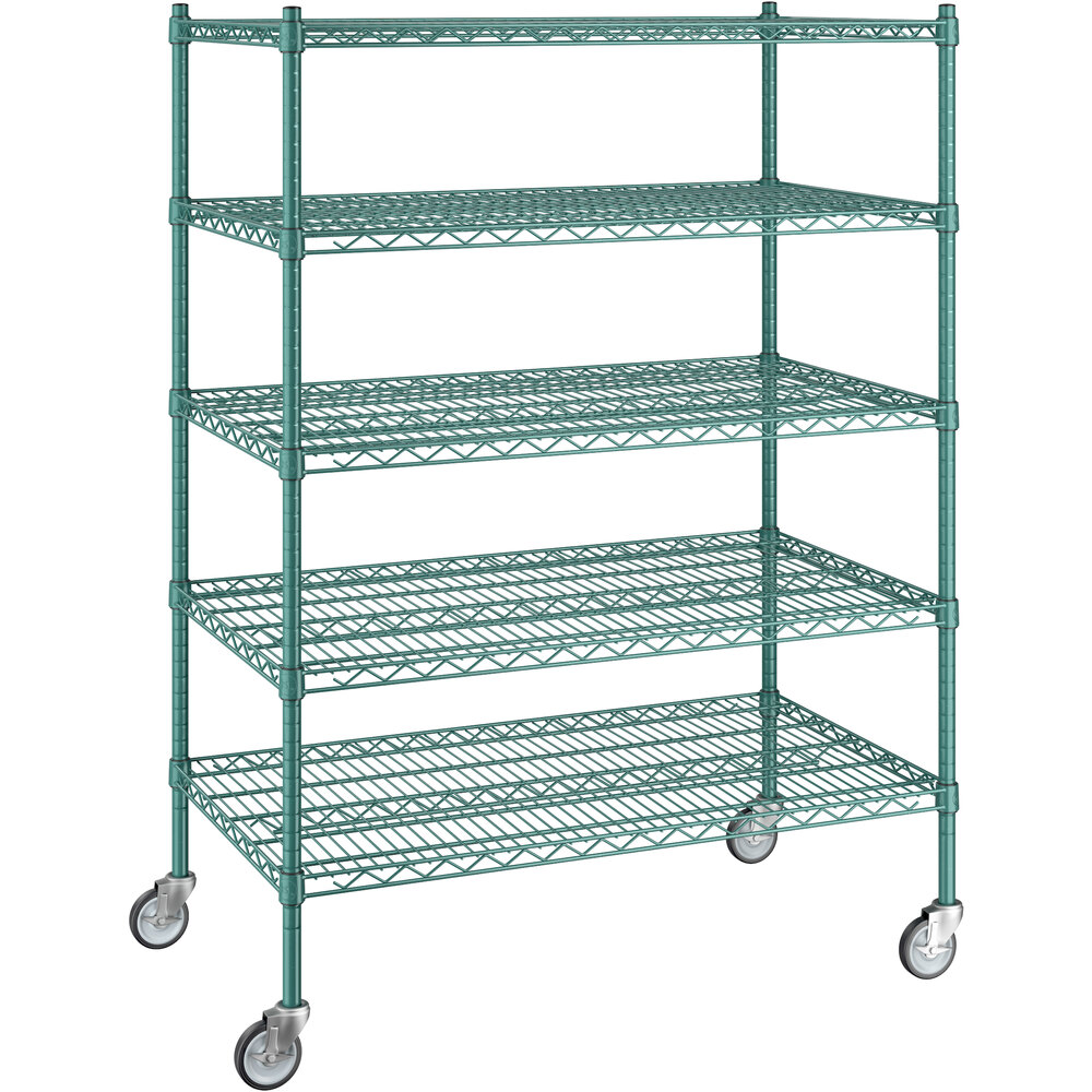 Regency 24 inch x 42 inch x 60 inch NSF Green Epoxy Mobile Wire Shelving Starter Kit with 5 Shelves