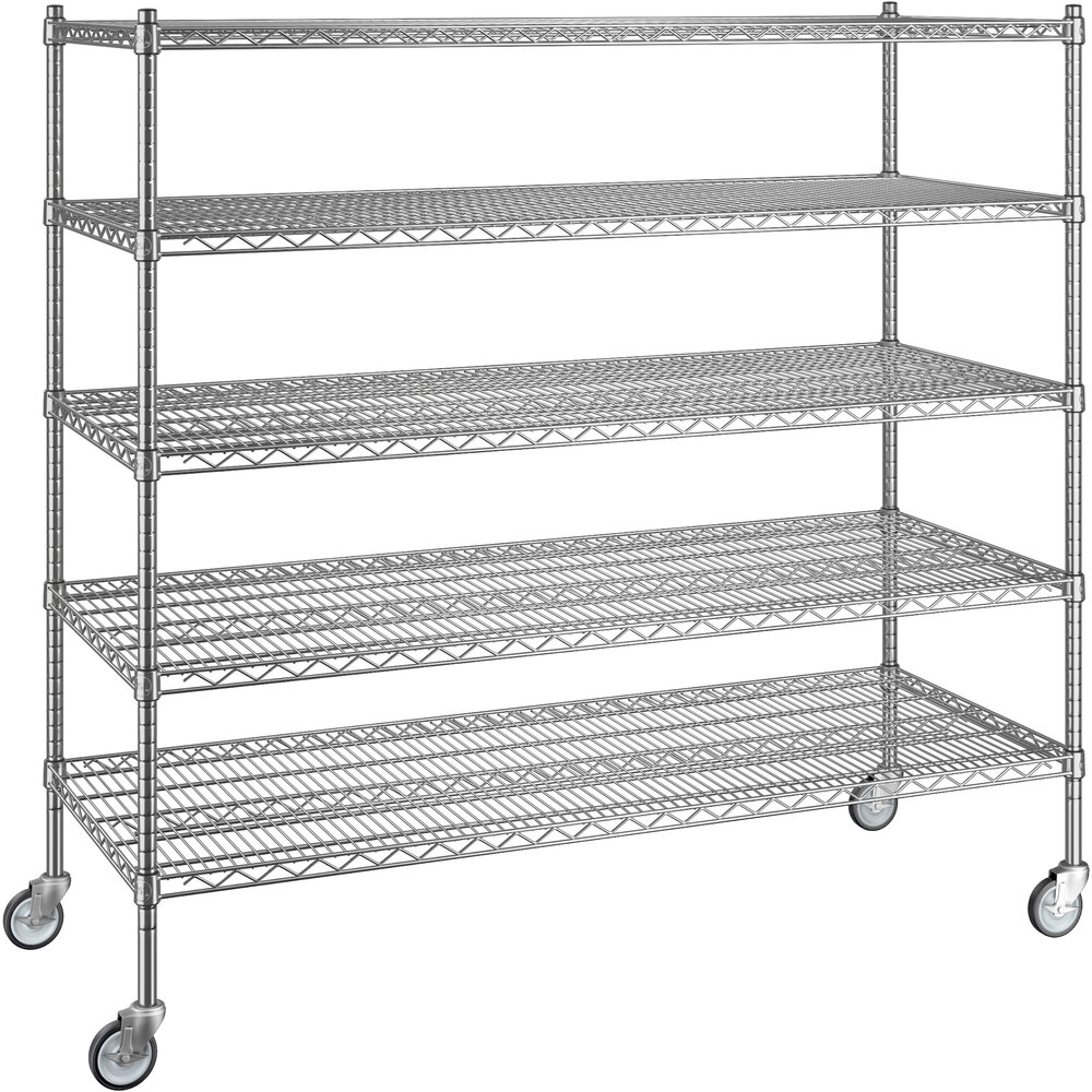 Regency 24 inch x 60 inch x 60 inch NSF Chrome Mobile Wire Shelving Starter Kit with 5 Shelves