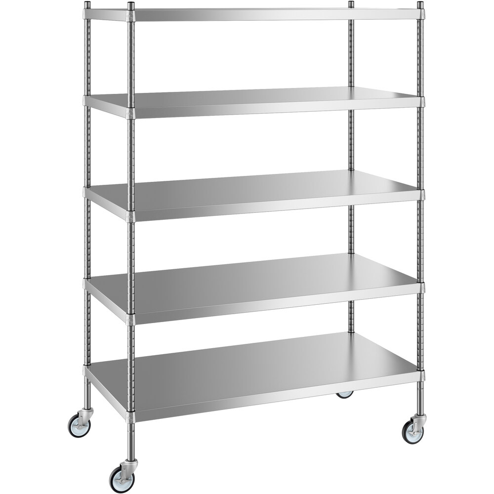 Regency 24 inch x 48 inch x 70 inch NSF Solid Stainless Steel Mobile Shelving Starter Kit with 5 Shelves
