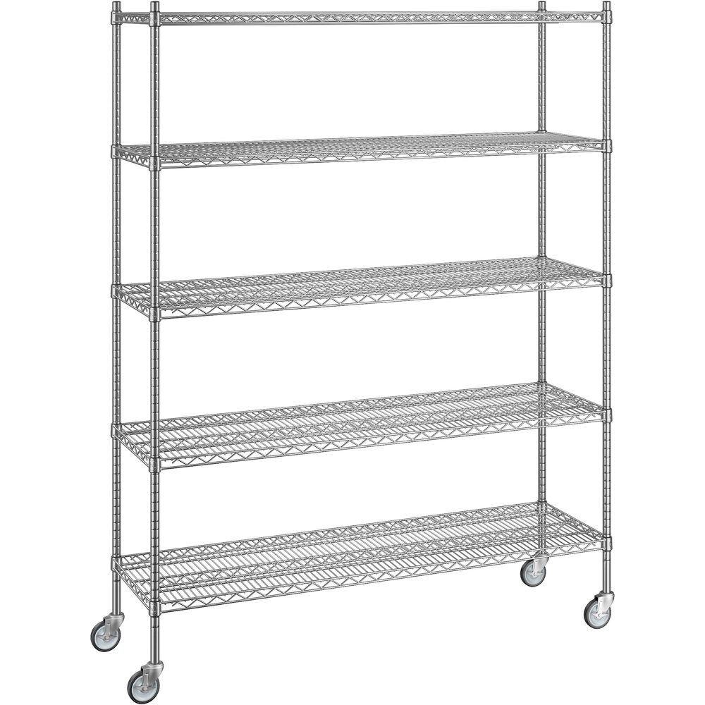 Regency 18 inch x 60 inch x 80 inch NSF Chrome Mobile Wire Shelving Starter Kit with 5 Shelves