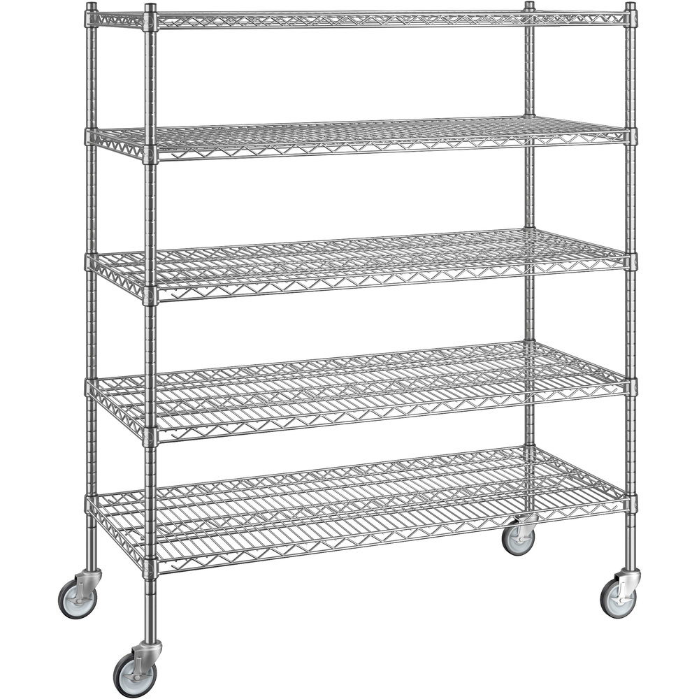 Regency 21 inch x 48 inch x 60 inch NSF Chrome Mobile Wire Shelving Starter Kit with 5 Shelves