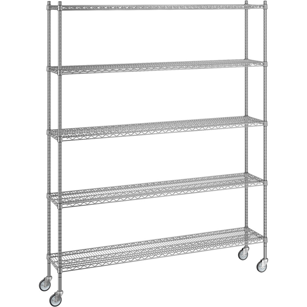 Regency 14 inch x 72 inch x 92 inch NSF Chrome Mobile Wire Shelving Starter Kit with 5 Shelves