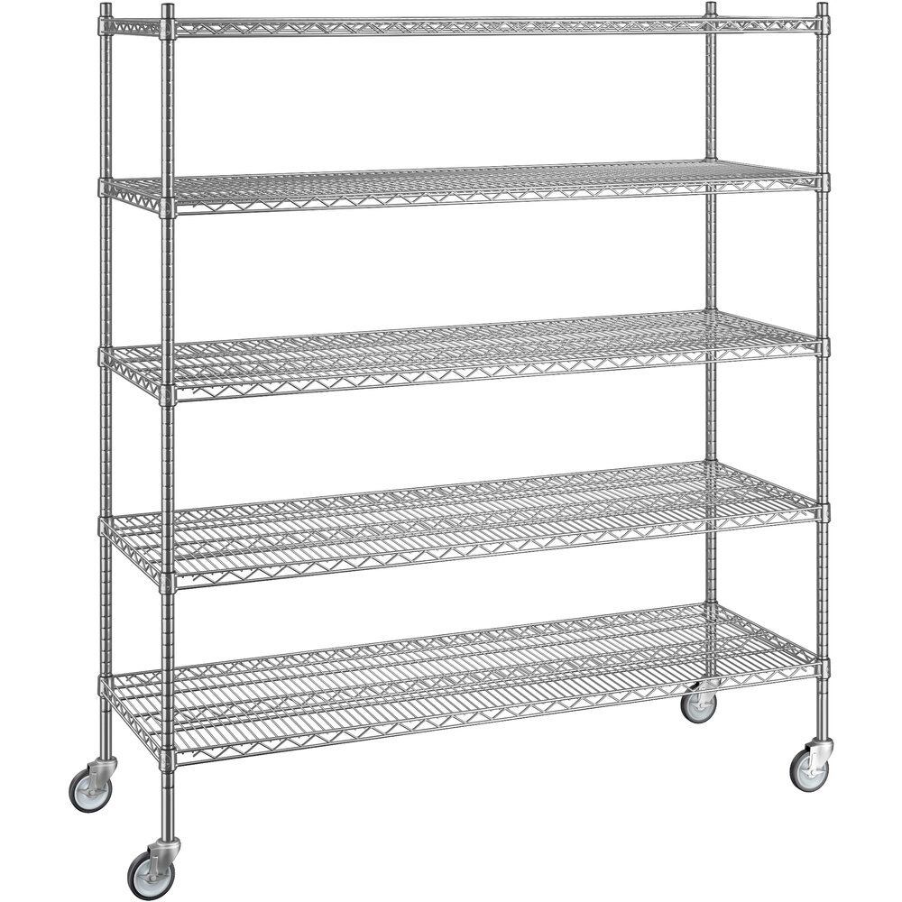 Regency 21 inch x 60 inch x 70 inch NSF Chrome Mobile Wire Shelving Starter Kit with 5 Shelves