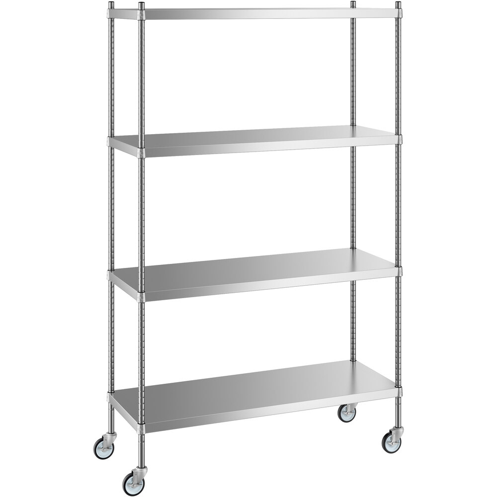 Regency 18 inch x 48 inch x 80 inch NSF Solid Stainless Steel Mobile Shelving Starter Kit with 4 Shelves