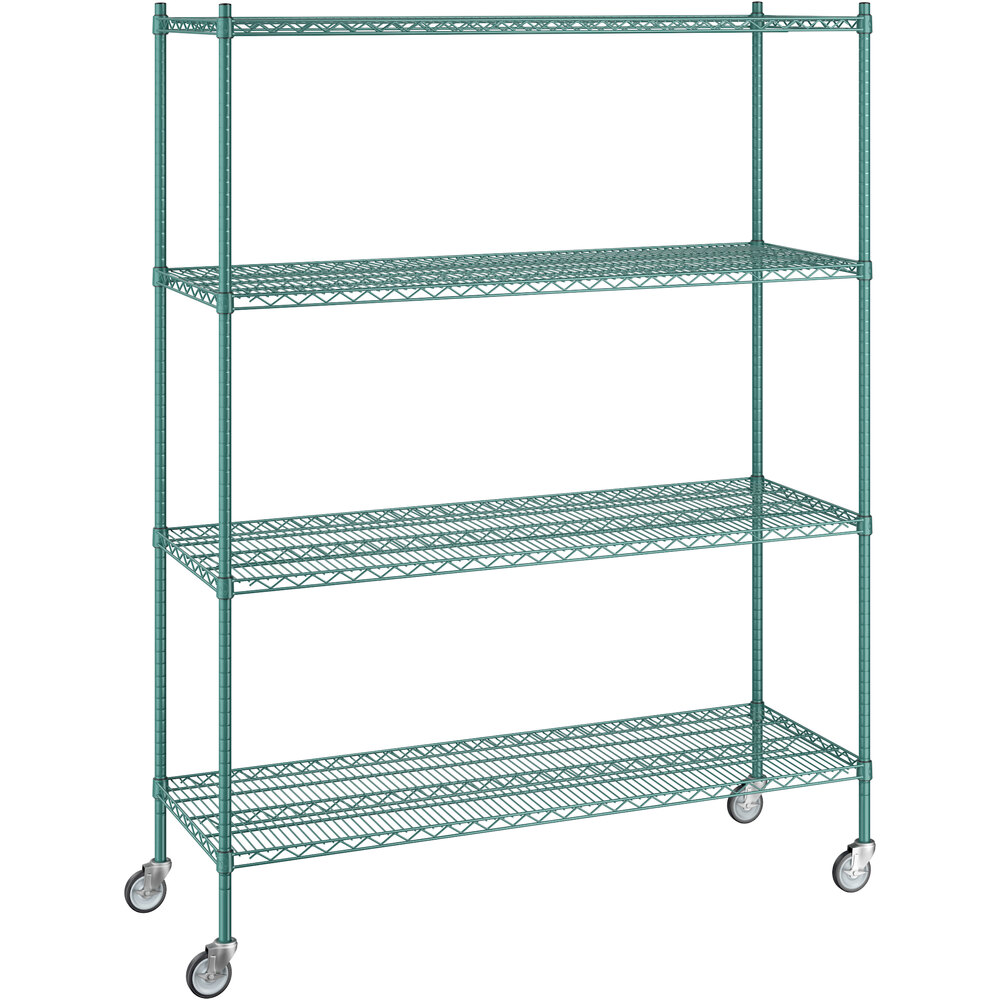 Regency 21 inch x 60 inch x 80 inch NSF Green Epoxy Mobile Wire Shelving Starter Kit with 4 Shelves