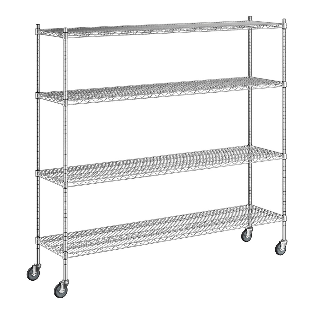 Regency 18 inch x 72 inch x 70 inch NSF Stainless Steel Wire Mobile Shelving Starter Kit with 4 Shelves