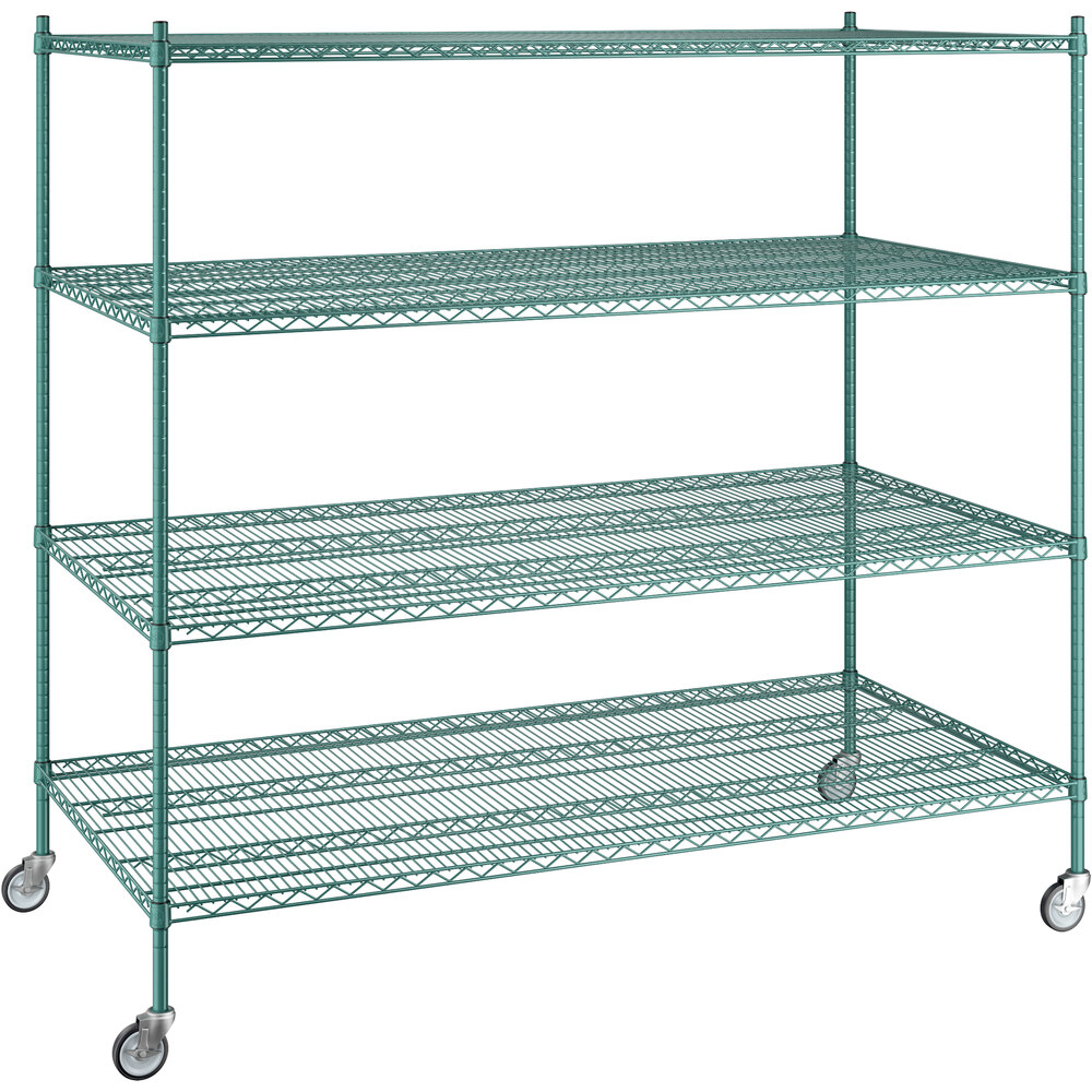 Regency 36 inch x 72 inch x 70 inch NSF Green Epoxy Mobile Wire Shelving Starter Kit with 4 Shelves