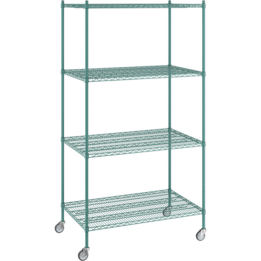 Regency 30 inch x 48 inch x 92 inch NSF Green Epoxy Mobile Wire Shelving Starter Kit with 4 Shelves