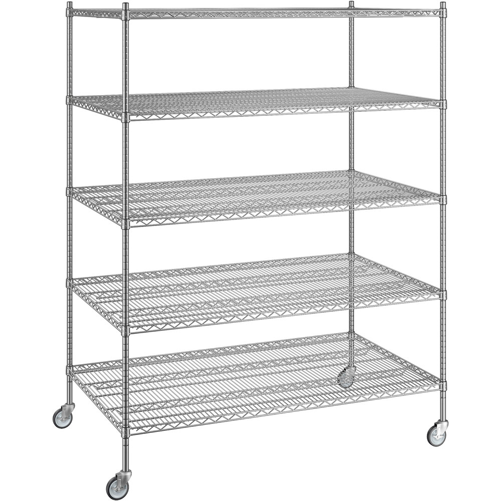 Regency 36 inch x 60 inch x 80 inch NSF Chrome Mobile Wire Shelving Starter Kit with 5 Shelves