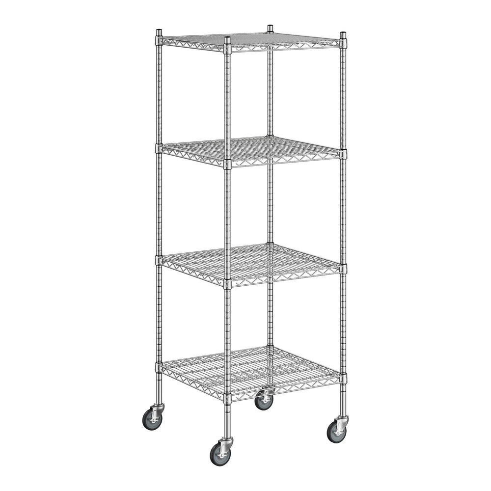 Regency 24 inch x 24 inch x 70 inch NSF Stainless Steel Wire Mobile Shelving Starter Kit with 4 Shelves