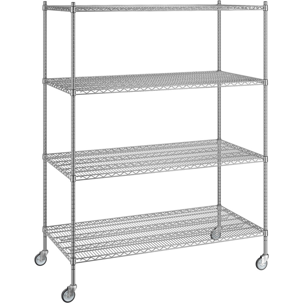 Regency 30 inch x 60 inch x 80 inch NSF Chrome Mobile Wire Shelving Starter Kit with 4 Shelves