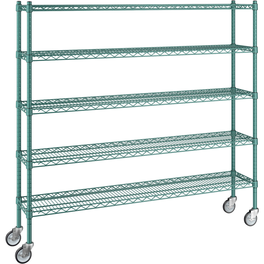 Regency 12 inch x 60 inch x 60 inch NSF Green Epoxy Mobile Wire Shelving Starter Kit with 5 Shelves