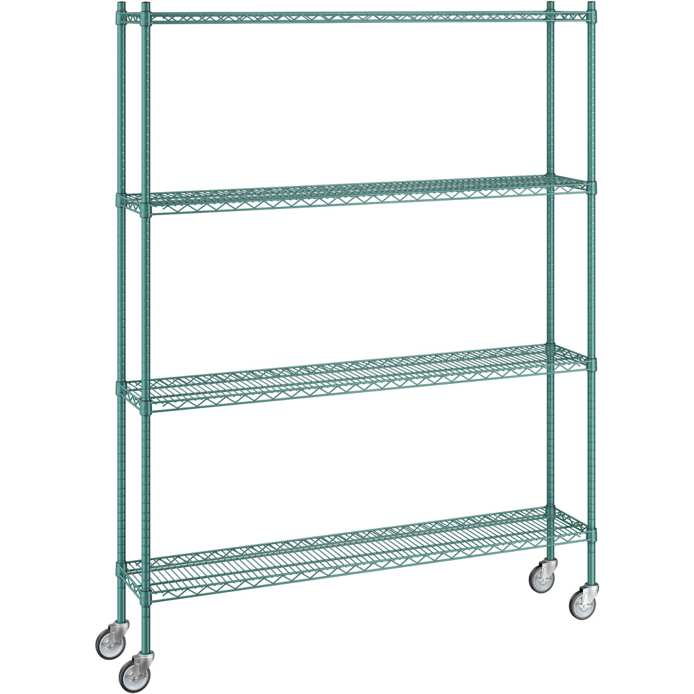 Regency 12 inch x 60 inch x 80 inch NSF Green Epoxy Mobile Wire Shelving Starter Kit with 4 Shelves