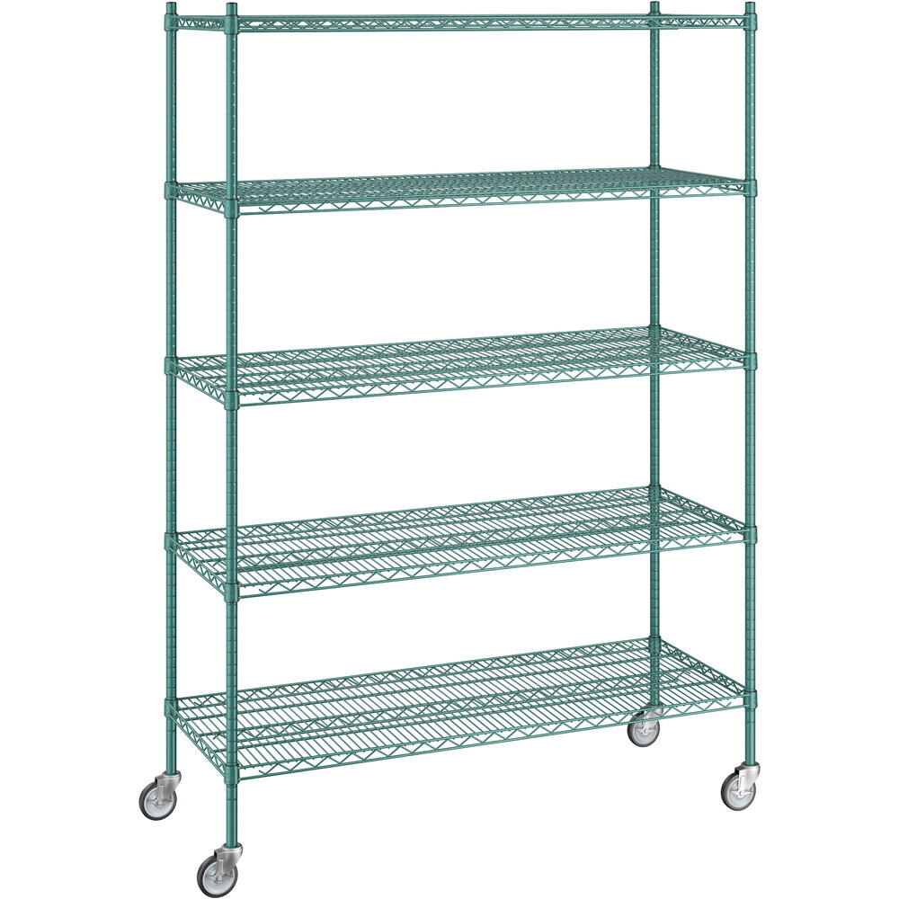 Regency 21 inch x 54 inch x 80 inch NSF Green Epoxy Mobile Wire Shelving Starter Kit with 5 Shelves