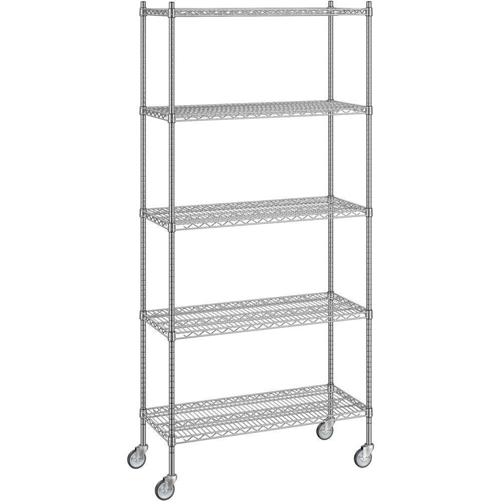 Regency 18 inch x 42 inch x 92 inch NSF Chrome Mobile Wire Shelving Starter Kit with 5 Shelves
