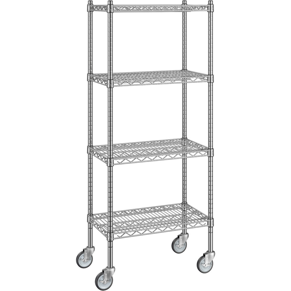 Regency 14 inch x 24 inch x 60 inch NSF Chrome Mobile Wire Shelving Starter Kit with 4 Shelves