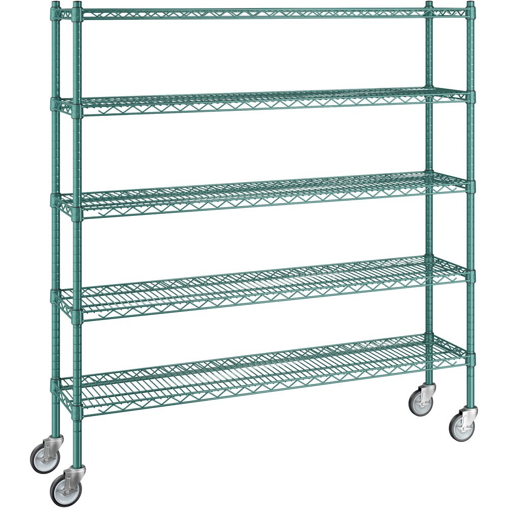 Regency 12 inch x 54 inch x 60 inch NSF Green Epoxy Mobile Wire Shelving Starter Kit with 5 Shelves