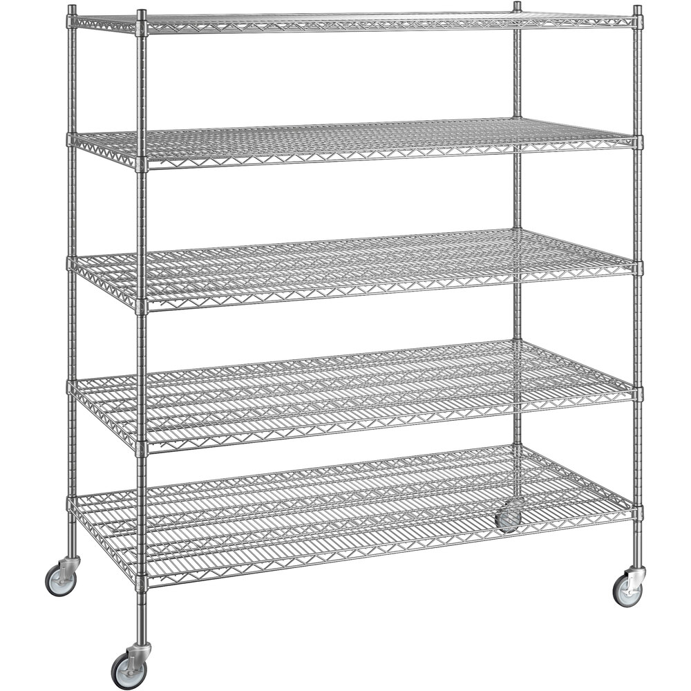 Regency 30 inch x 60 inch x 70 inch NSF Chrome Mobile Wire Shelving Starter Kit with 5 Shelves