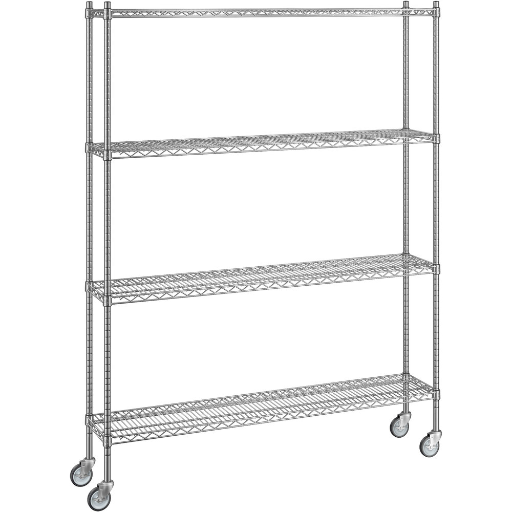 Regency 12 inch x 60 inch x 80 inch NSF Stainless Steel Wire Mobile Shelving Starter Kit with 4 Shelves