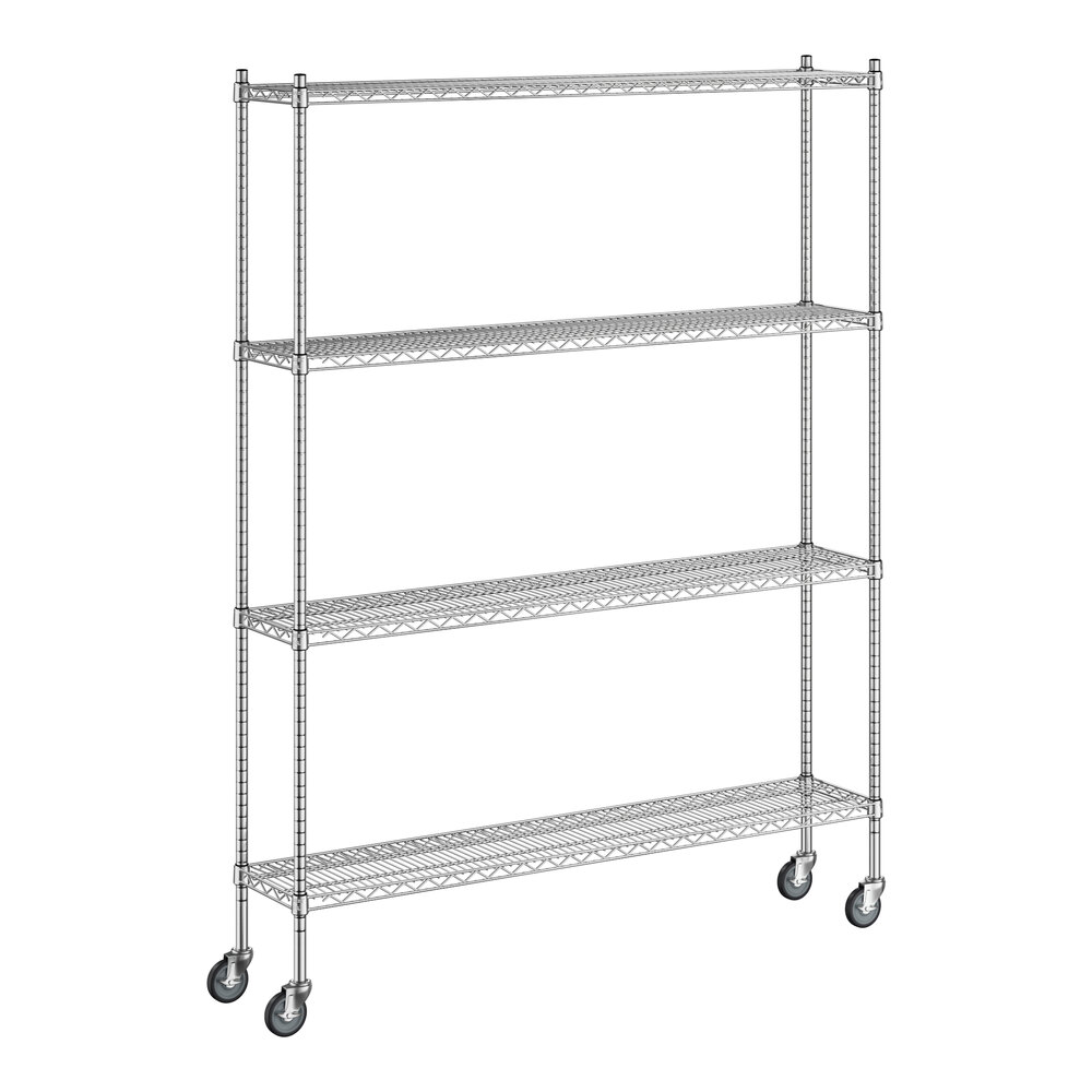 Regency 12 inch x 60 inch x 80 inch NSF Stainless Steel Wire Mobile Shelving Starter Kit with 4 Shelves