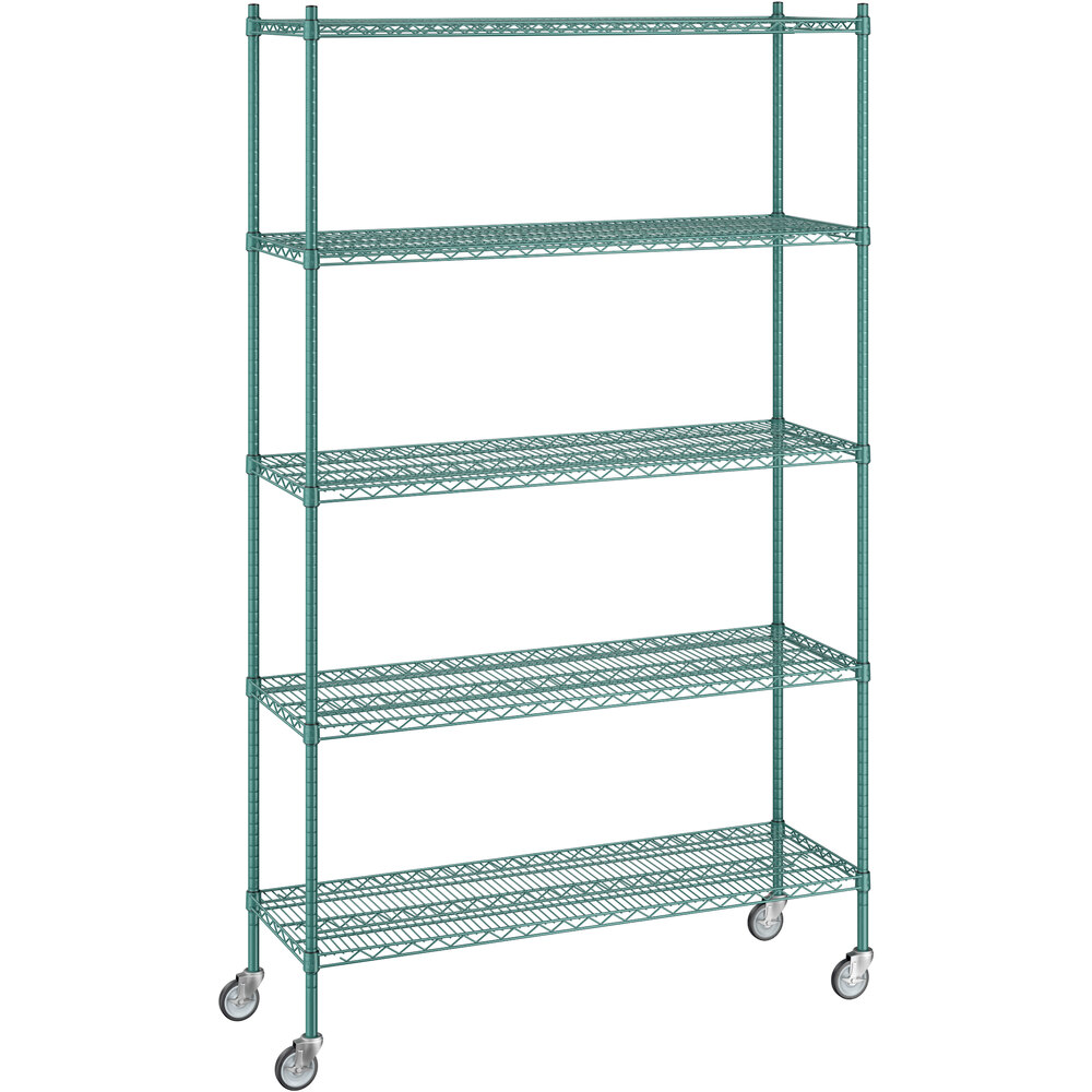 Regency 18 inch x 54 inch x 92 inch NSF Green Epoxy Mobile Wire Shelving Starter Kit with 5 Shelves