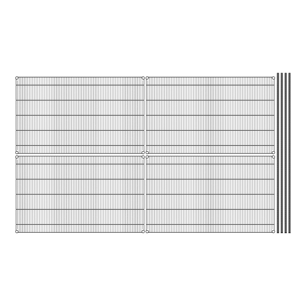 A grid of black metal with several rows of metal rods.