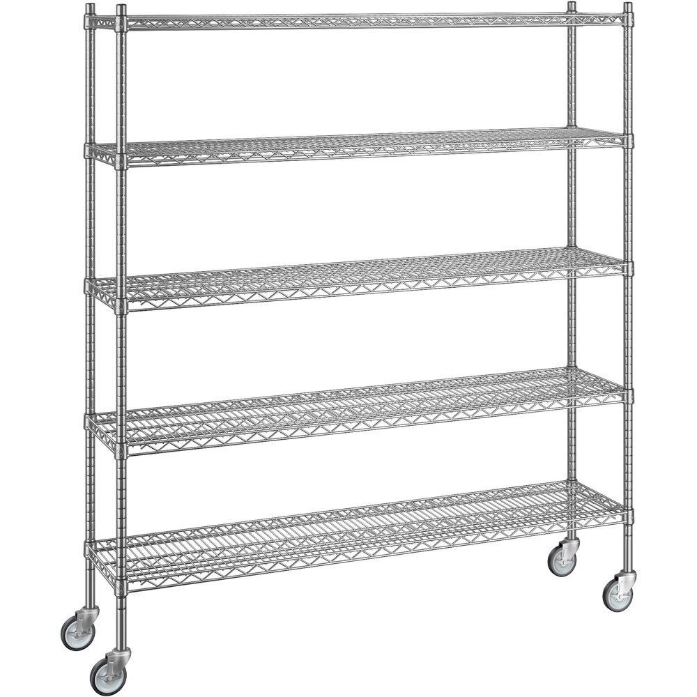Regency 14 inch x 60 inch x 70 inch NSF Chrome Mobile Wire Shelving Starter Kit with 5 Shelves