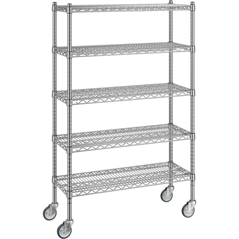 Regency 14 inch x 36 inch x 60 inch NSF Chrome Mobile Wire Shelving Starter Kit with 5 Shelves