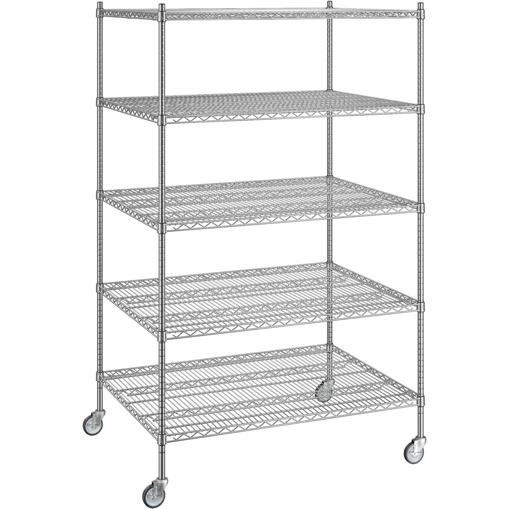 Regency 36 inch x 48 inch x 80 inch NSF Chrome Mobile Wire Shelving Starter Kit with 5 Shelves