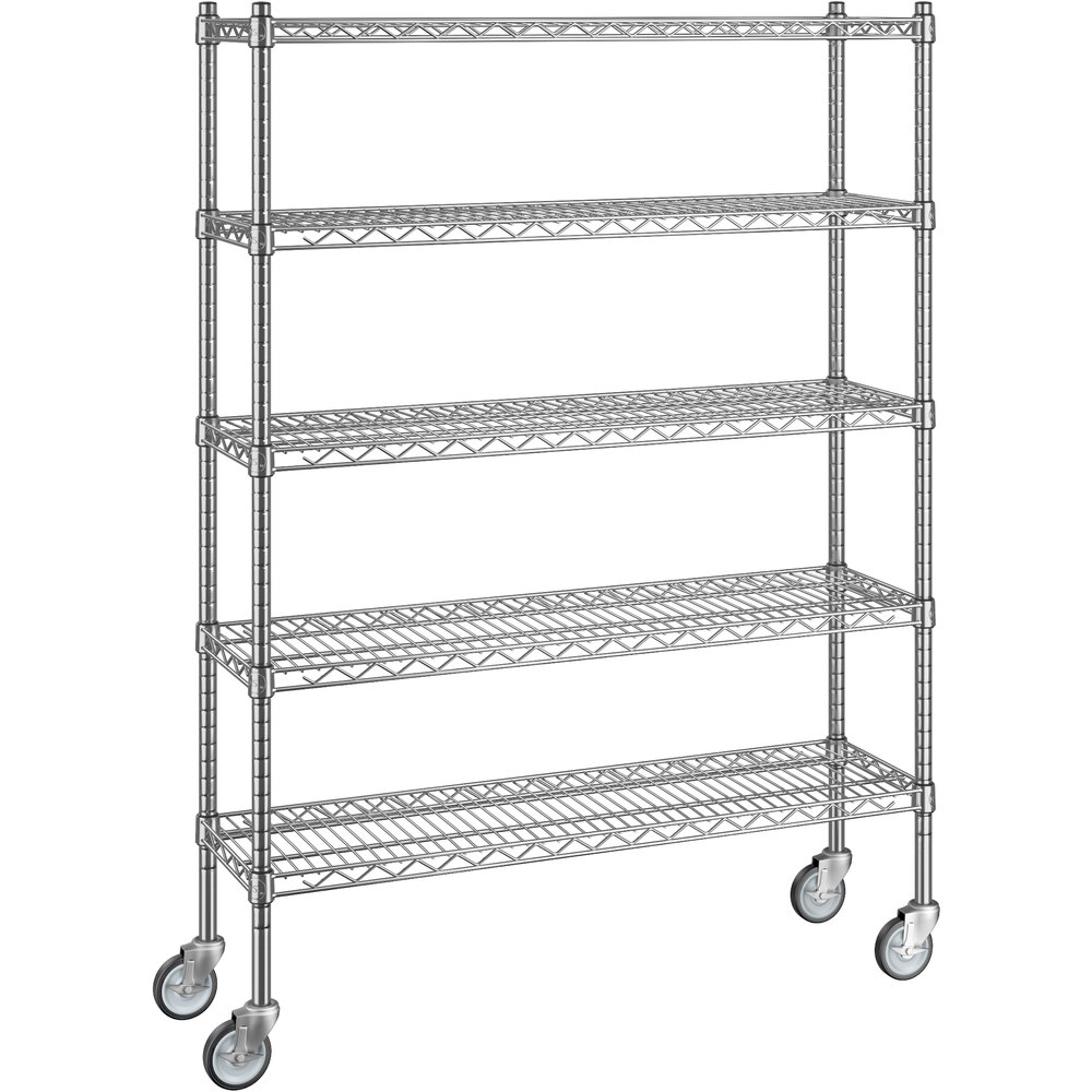Regency 12 inch x 42 inch x 60 inch NSF Chrome Mobile Wire Shelving Starter Kit with 5 Shelves