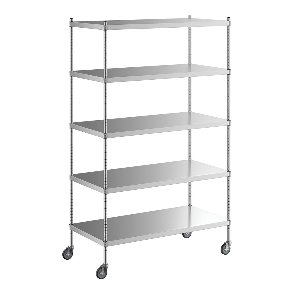 Regency 24 inch x 48 inch x 80 inch NSF Solid Stainless Steel Mobile Shelving Starter Kit with 5 Shelves
