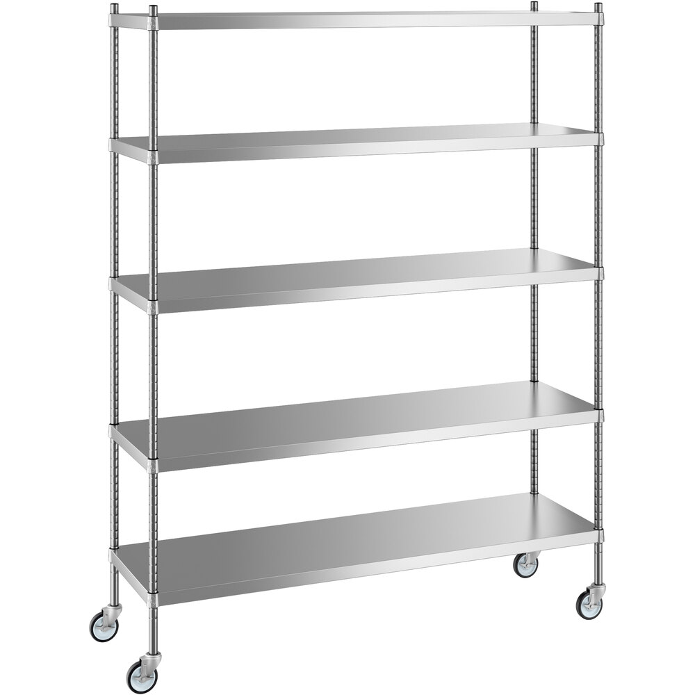Regency 18 inch x 60 inch x 80 inch NSF Solid Stainless Steel Mobile Shelving Starter Kit with 5 Shelves