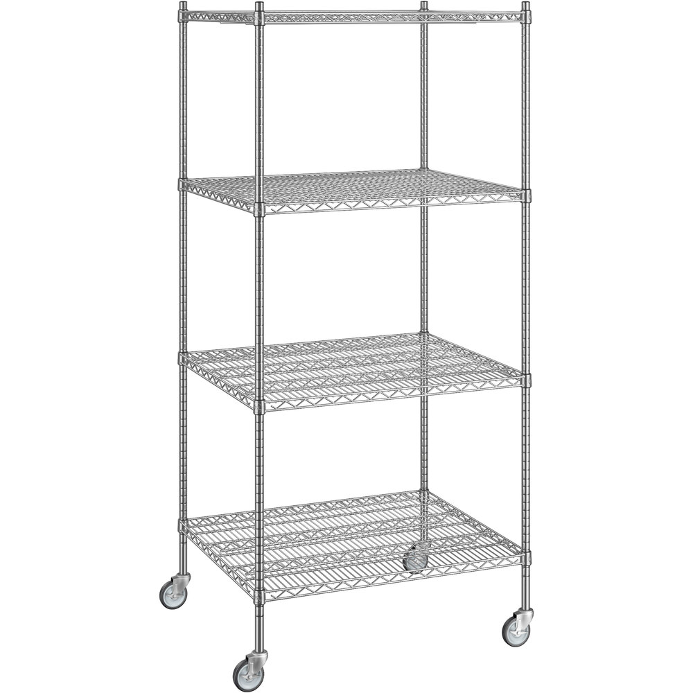 Regency 30 inch x 36 inch x 80 inch NSF Chrome Mobile Wire Shelving Starter Kit with 4 Shelves