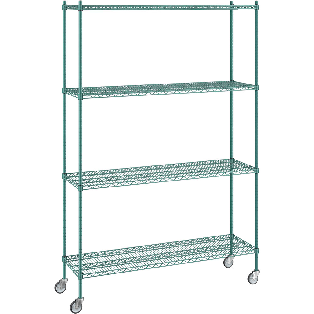Regency 18 inch x 60 inch x 92 inch NSF Green Epoxy Mobile Wire Shelving Starter Kit with 4 Shelves