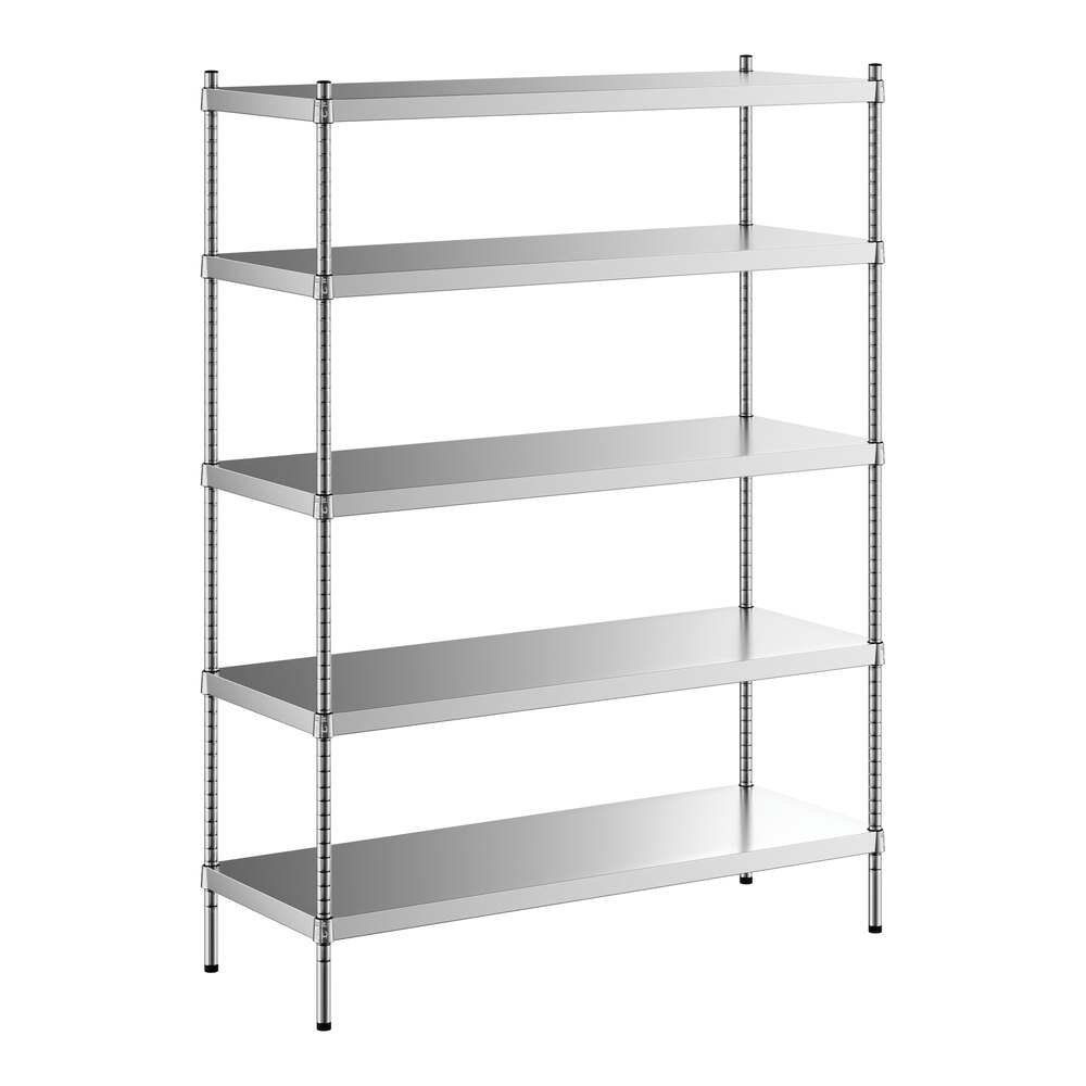Regency 18 inch x 48 inch x 64 inch NSF Solid Stainless Steel Stationary Shelving Starter Kit with 5 Shelves