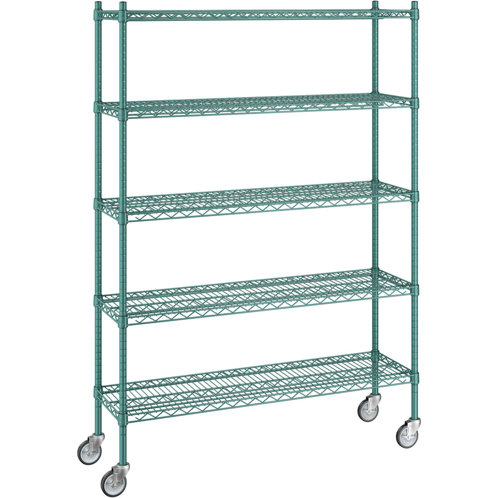 Regency 14 inch x 48 inch x 70 inch NSF Green Epoxy Mobile Wire Shelving Starter Kit with 5 Shelves