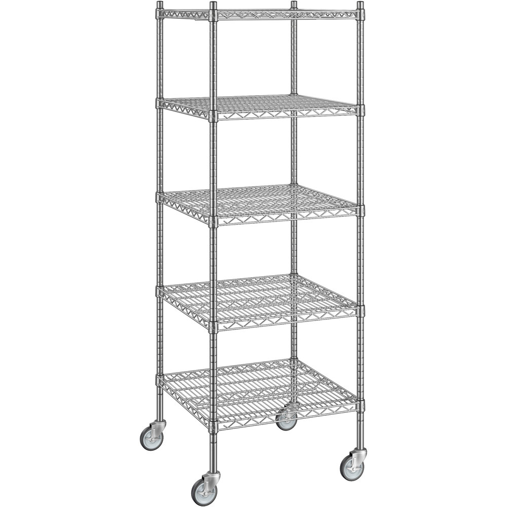 Regency 24 inch x 24 inch x 70 inch NSF Stainless Steel Wire Mobile Shelving Starter Kit with 5 Shelves