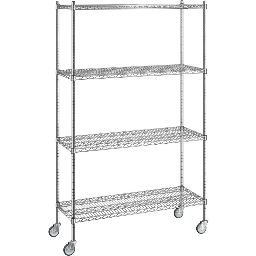 Regency 18 inch x 48 inch x 80 inch NSF Chrome Mobile Wire Shelving Starter Kit with 4 Shelves