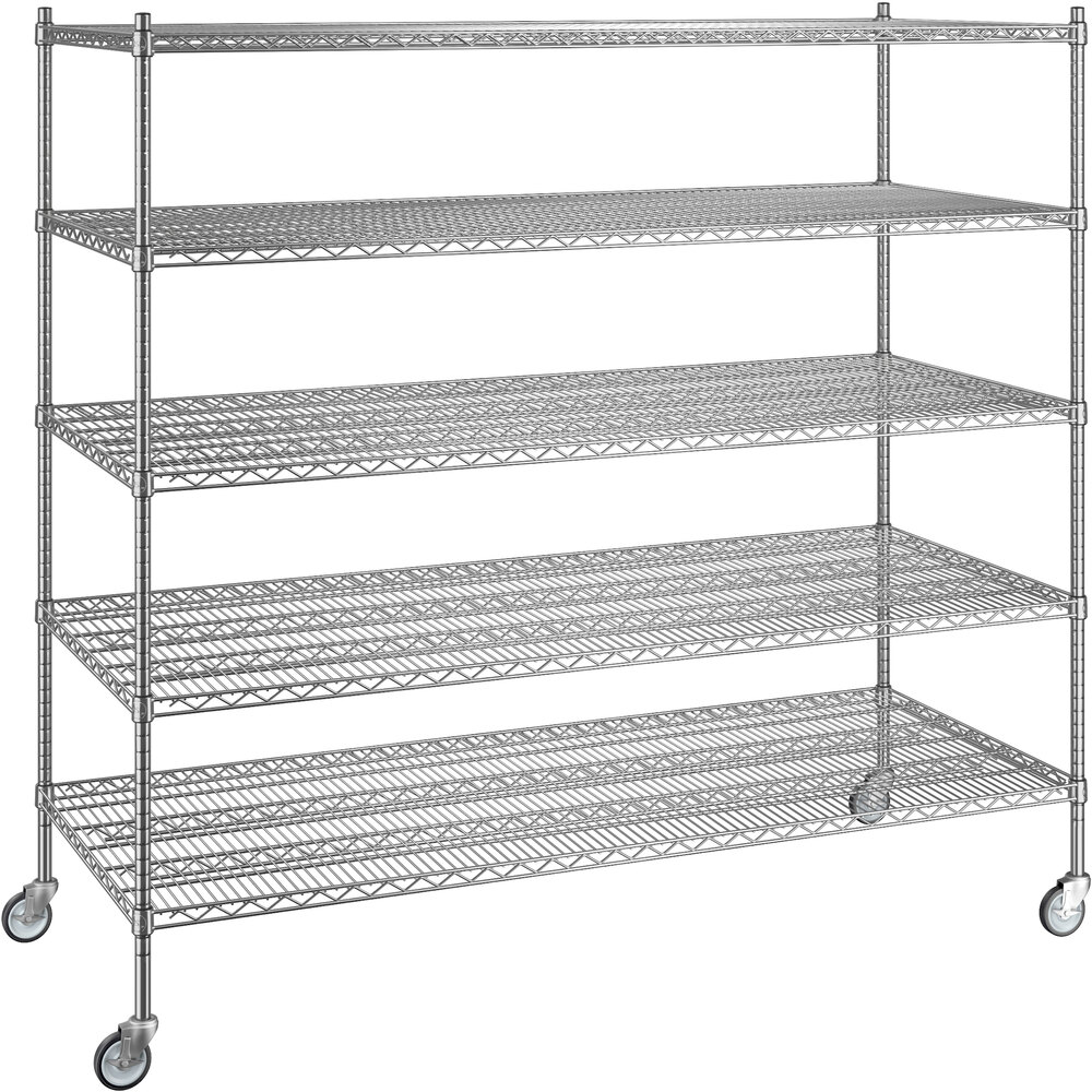 Regency 30 inch x 72 inch x 70 inch NSF Chrome Mobile Wire Shelving Starter Kit with 5 Shelves