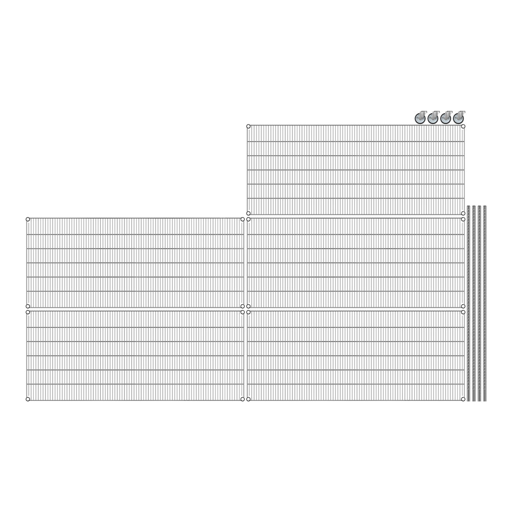 A grid pattern of a Regency chrome wire shelving starter kit.
